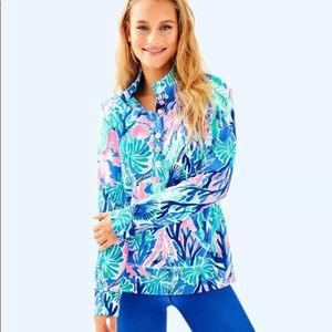 LILLY PULITZER XXS CAPTAIN POPOVER MULTI JET STREAM Gold Buttons Pocket Pouch